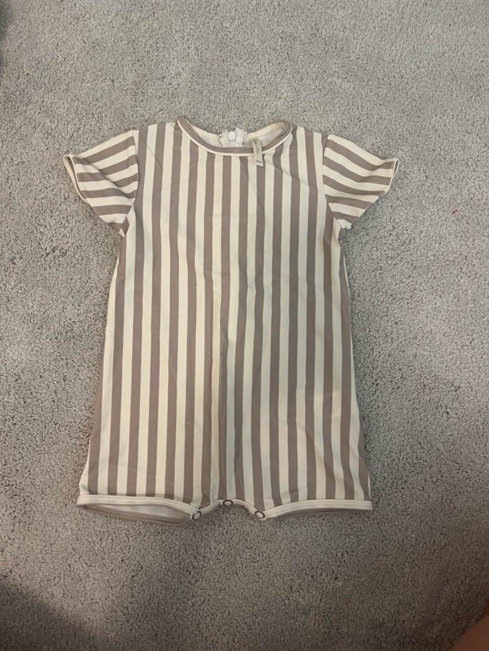 Rylee + Cru Vertical Stripe Romper in Taupe and Cream